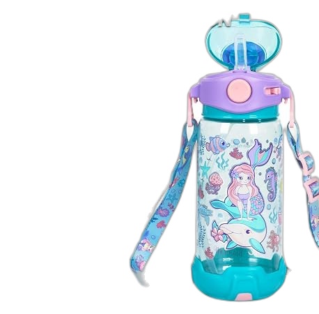 Aqua Mermaid Straw Cup with Shoulder Strap