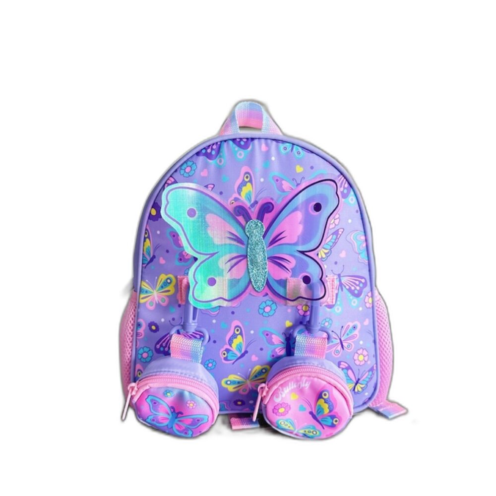 Purple Butterfly Double Pocket Backpack