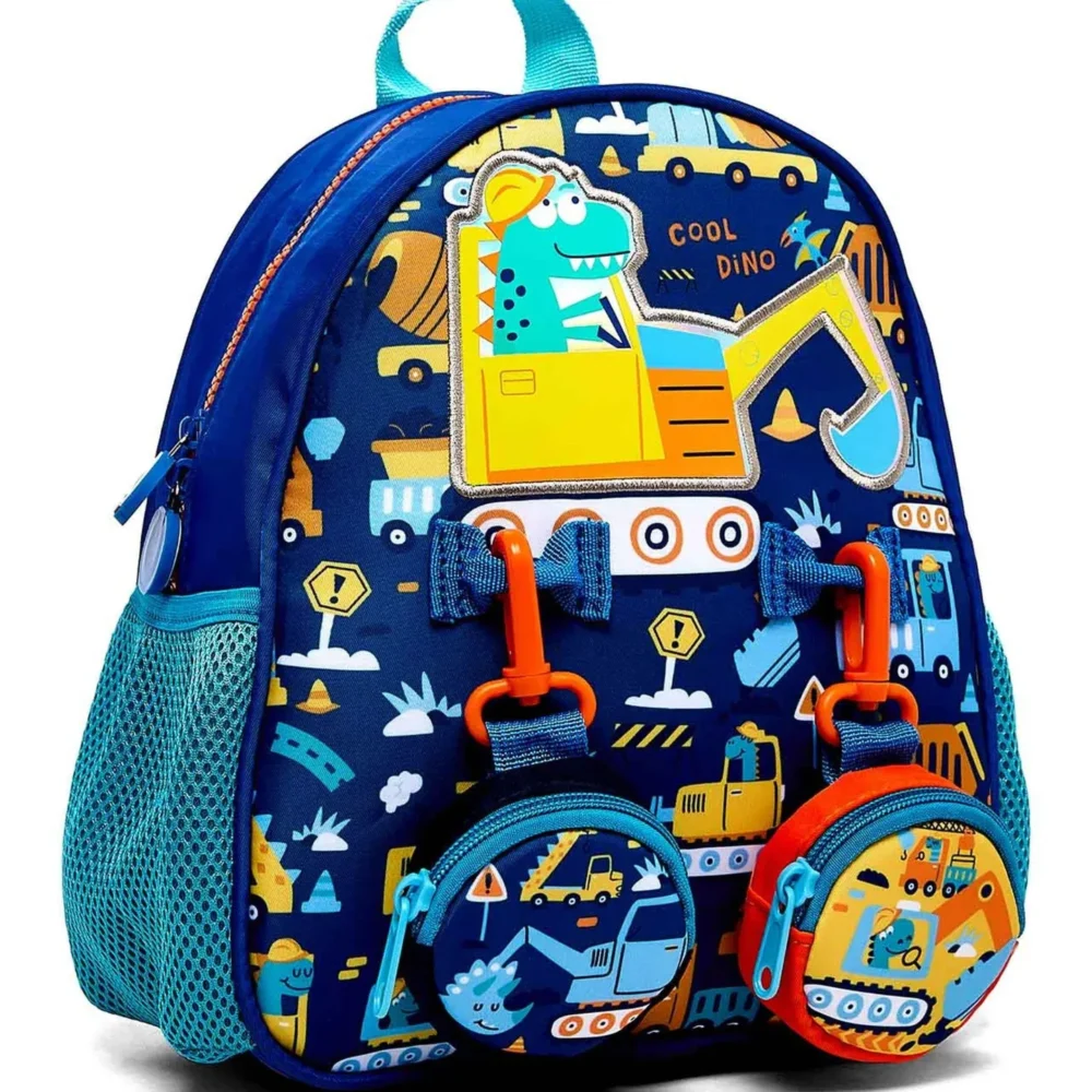 Blue Dinosaur Double Pocket Backpack