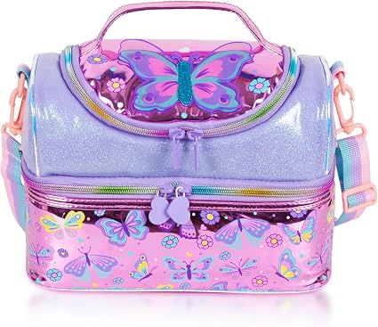 Purple Butterfly Double Layered Lunch Bag