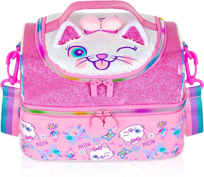 Pink Cat Double Layered Lunch Bag
