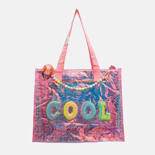 Pink COOL Chenille Patch Jelly Tote Bag