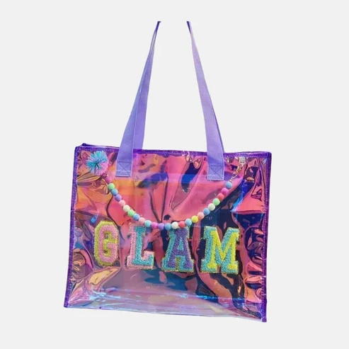 Purple GLAM Chenille Patch Jelly Tote Bag