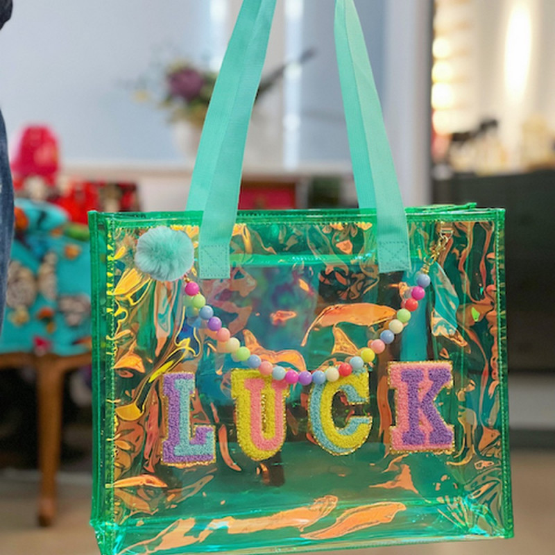 Green LUCK Chenille Patch Jelly Tote Bag