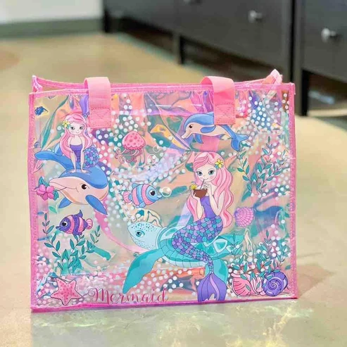 Pink Mermaid Printed Beach Tote Bag