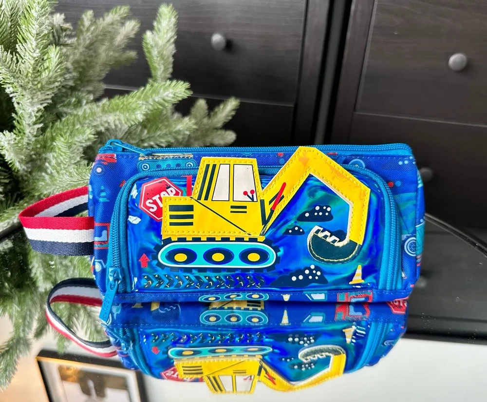 Blue Excavator Vehicle Pencil Bag