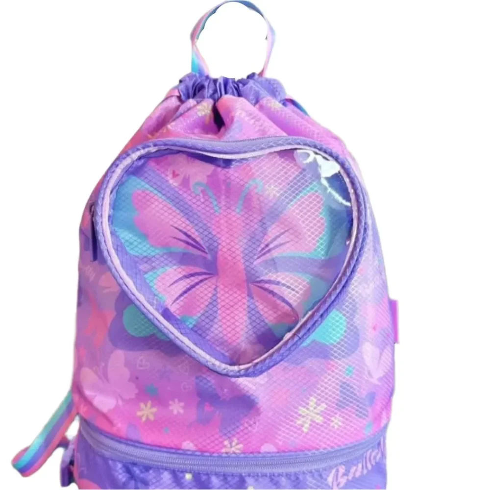 Purple Butterfly Waterproof Drawstring Bag