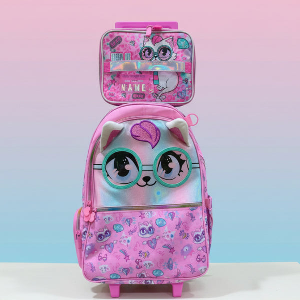 Purple Cat 3D Glasses Trolley Backpack Set