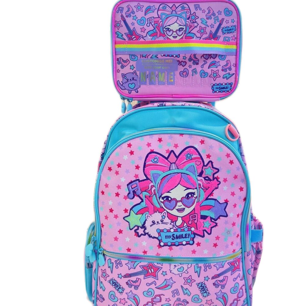Cartoon Girl My Smile Trolley Backpack Set