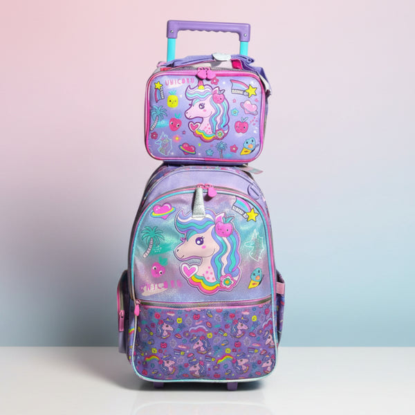 Pink Unicorn Trolley Backpack Set